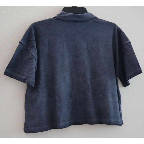 Free People OB1089303 Womens Sz S Navy Weekend Rush Button Down Collared Top - Picture 2 of 7